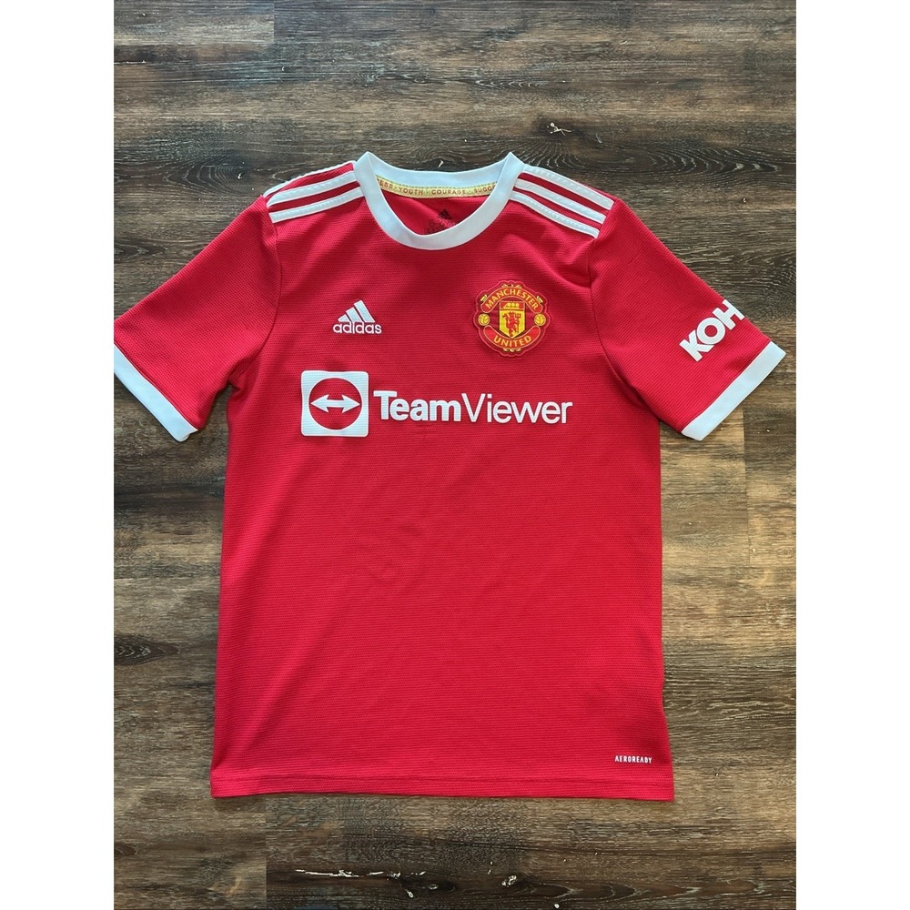 Adidas Manchester United 2021-22 Home Jersey Kid XL 15-16Y Red TeamViewer Soccer
